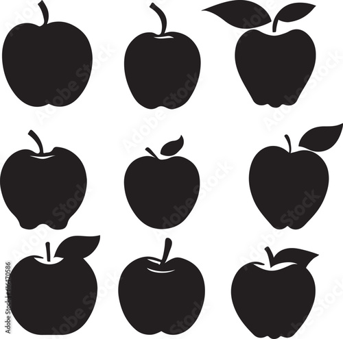 set of apples, silhouette apple vector set illustration isolated on white artboard