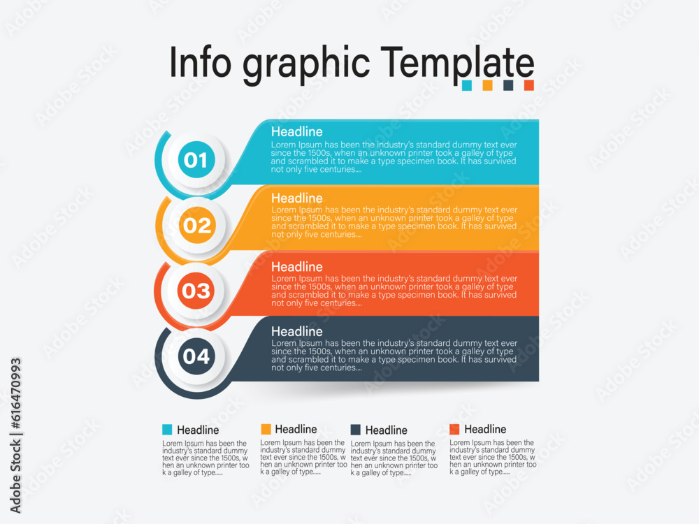Step-by-step infographic layout with four paperboard horizontal tables for business tutorial flat