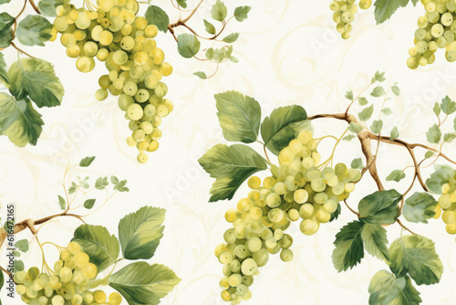 Watercolor Illustration of Grape with Floral. Generative AI.