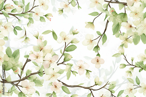 Watercolor Illustration of Cherry Blossoms with Floral. Generative AI.