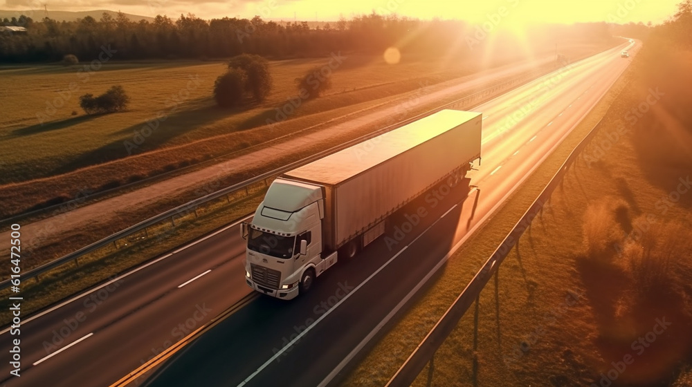 Freight truck driving on highway road. Freight transportation