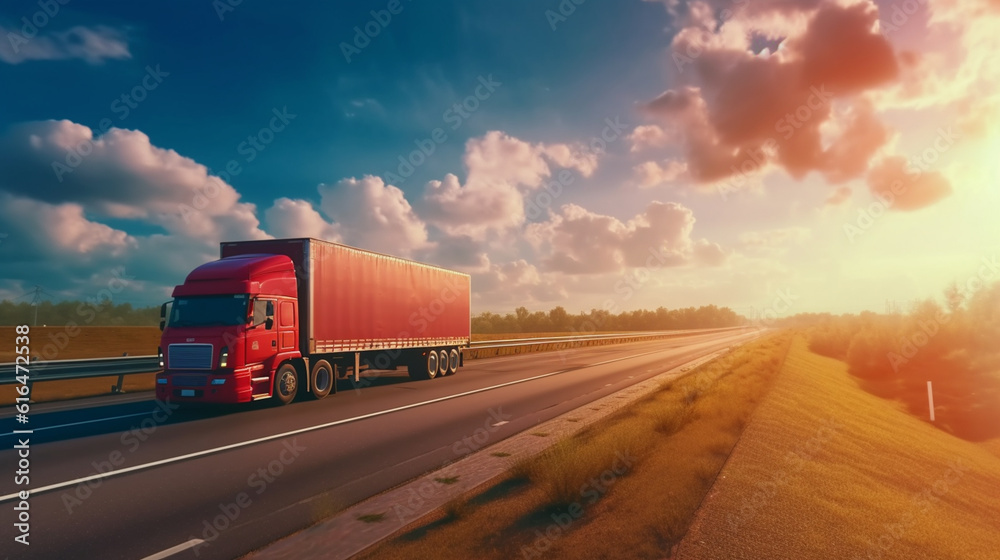 Freight truck driving on highway road. Freight transportation Freight truck driving on highway road. Freight transportation