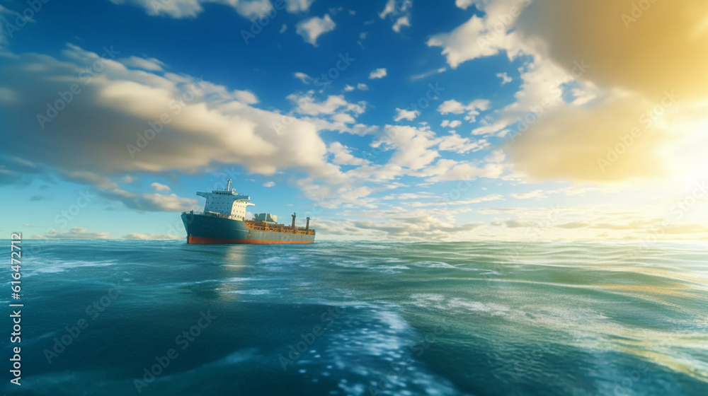 Fototapeta premium Industrial crude oil tanker cruising the Deep Blue Sea