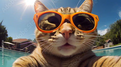 Cool Cat with Sunglasses chilling in front of pool © Forge Spirit
