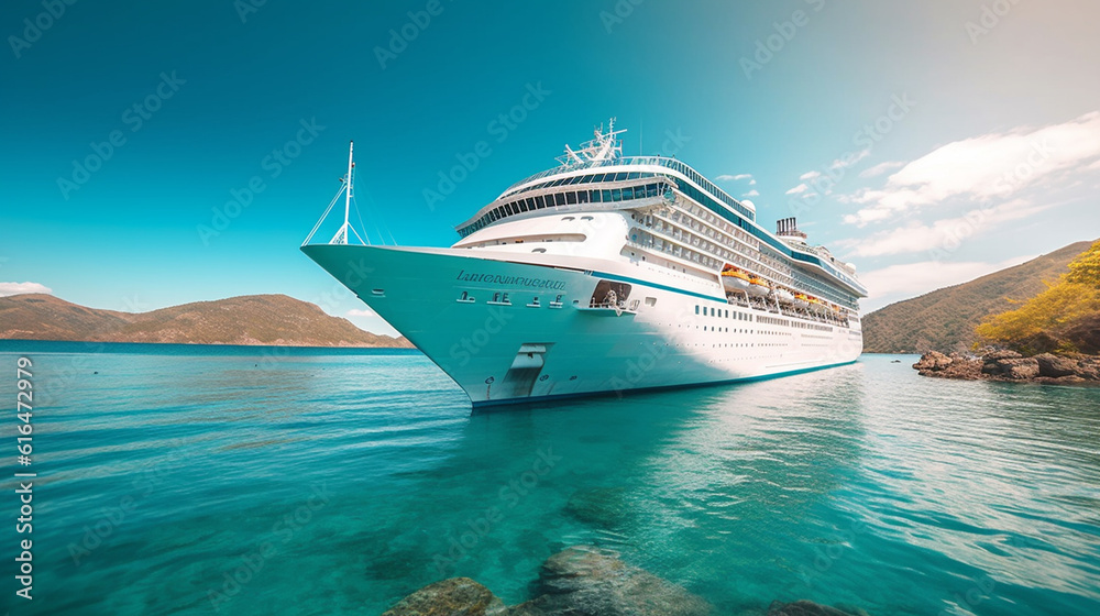 Luxury cruise ship. Passenger ship. Cruise in the ocean sea. concept smart tourism travel on holiday vacation time. Luxury cruise ship. Passenger ship. Cruise in the ocean sea. concept smart tourism travel on holiday vacation time.
