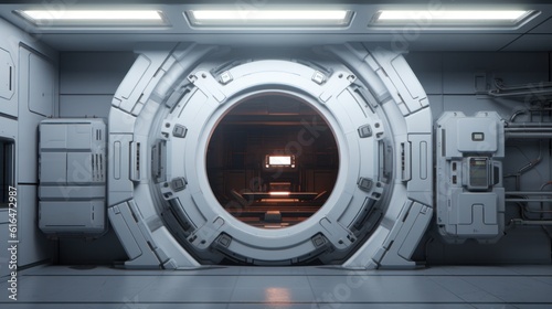 Fototapeta Naklejka Na Ścianę i Meble -  Sci-fi Scene, Spacecraft Metal Gate