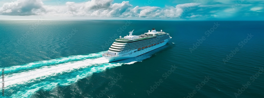 Luxury cruise ship. Passenger ship. Cruise in the ocean sea. concept smart tourism travel on holiday vacation time. - obrazy, fototapety, plakaty 