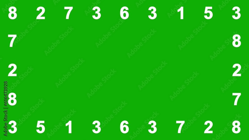 Digital numbers frame motion graphics with green screen background