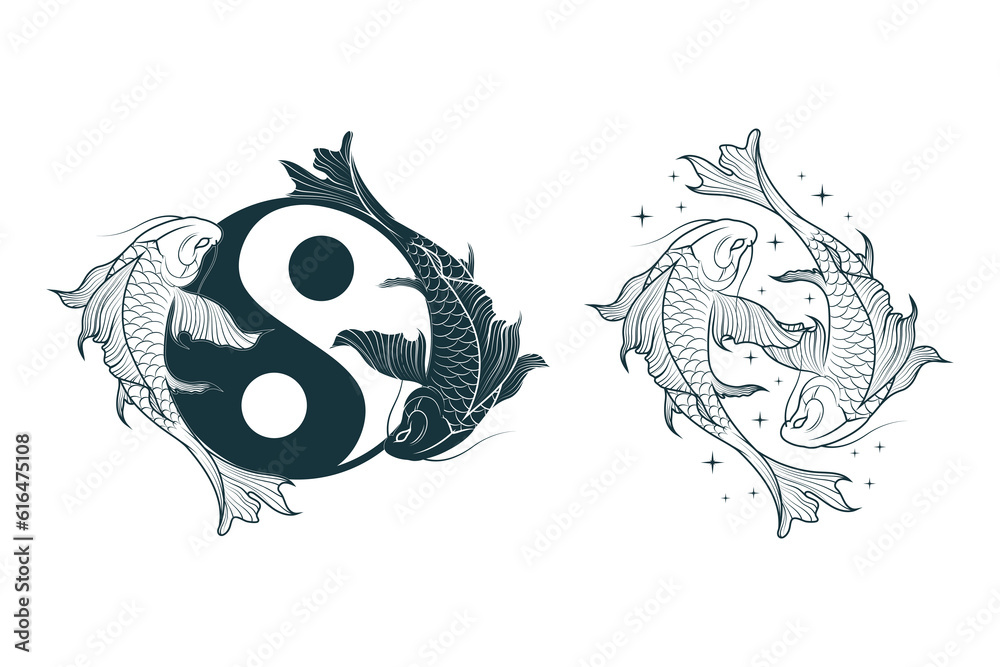 Yin yang koi fish, symbol of harmony and balance. Japanese art for t ...