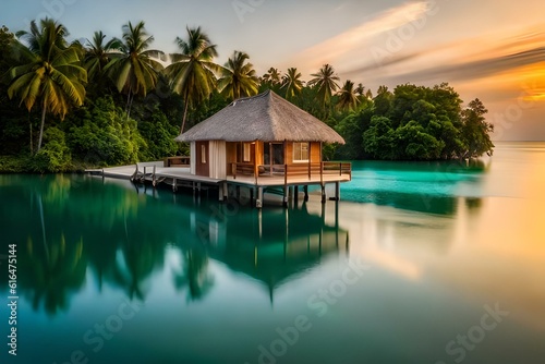 maldives with small cottages on river