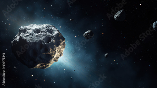 Desolate depths of space. Asteroid floating in the void