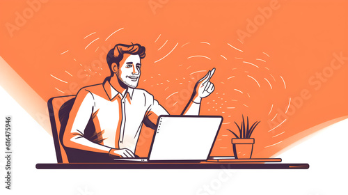Flat illustration of a man working from home. Generativ AI