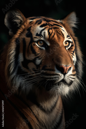 Portrait of Sumatran Tiger Dramatic and Cinematic Lighting Photography, Generative AI © Giantdesign