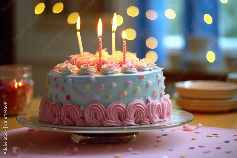 Cake with Delightful Blue and Pink Icing. Generative AI Cake with Delightful Blue and Pink Icing. Generative AI