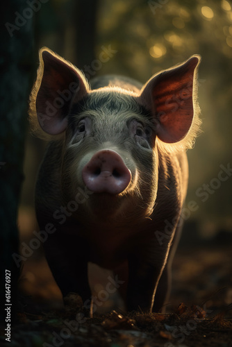 Portrait of Pig Dramatic and Cinematic Lighting Photography, Generative AI