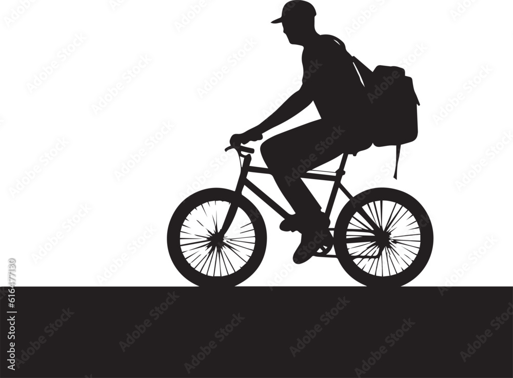 Obraz premium Delivery courier silhouette on bicycle, cyclist delivery icon, vector illustration, SVG
