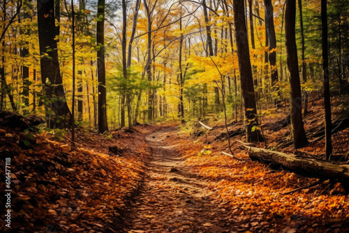 Breathtaking Fall Colors along a Scenic Forest Path. Generative AI
