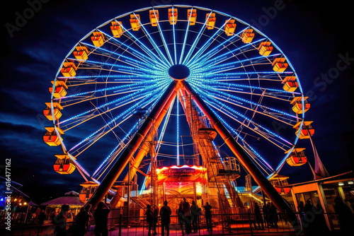 Glowing Ferris Wheel at Night. Generative AI