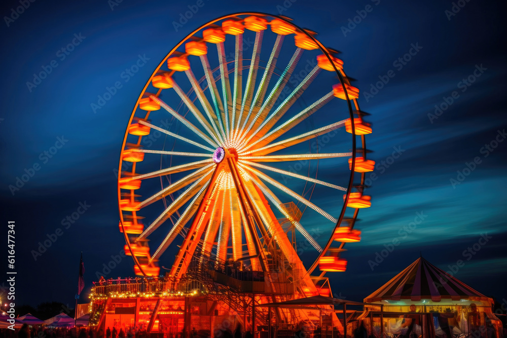 Ferris Wheel Lights Painting the Night. Generative AI Ferris Wheel Lights Painting the Night. Generative AI
