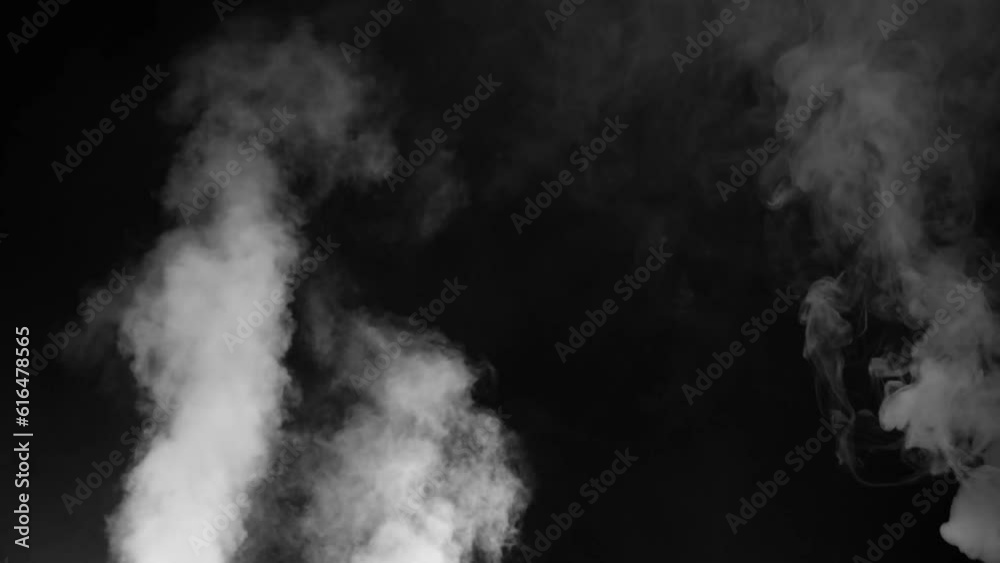 Abstract white smoke in slow motion. Smoke, Cloud of cold fog in light spot background. Light, white, fog, cloud, black background, 4k, ice smoke cloud. Floating fog.