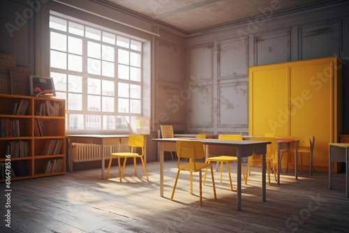 The interior of classroom with yellow tone AI-Generated