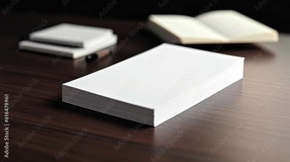 Fototapeta premium Blank business card for mockup. white textured paper background on table