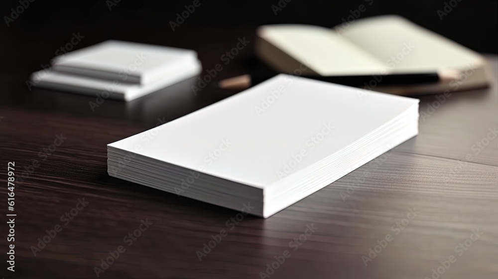 Fototapeta premium Blank business card for mockup. white textured paper background on table