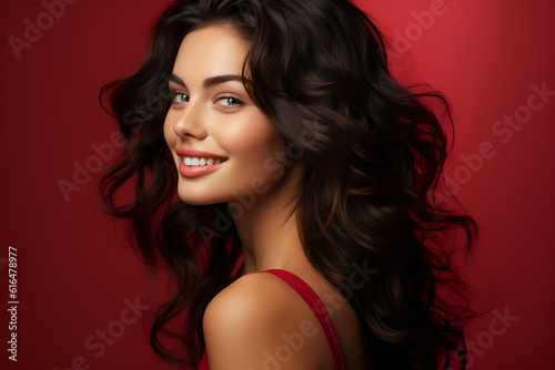 Generative ai studio portrait of beautiful woman brunette on color background