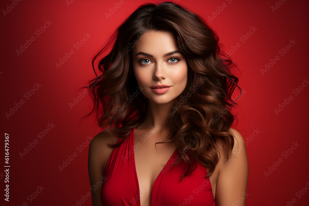 Generative ai studio portrait of beautiful woman brunette on color background Generative ai studio portrait of beautiful woman brunette on color background