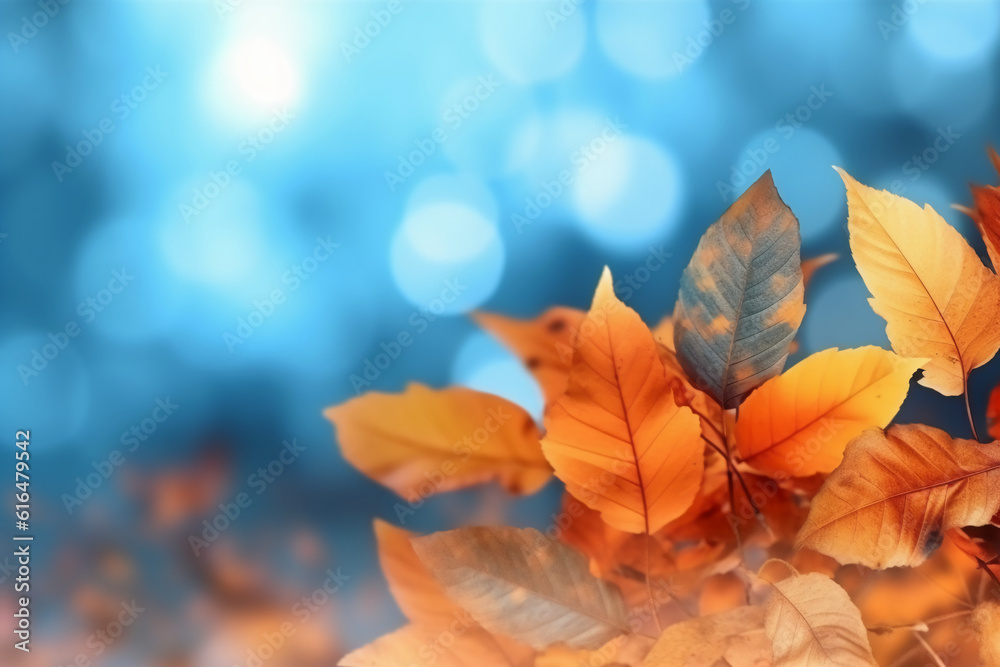 Photorealistic autumn leaves on a bright background. AI generative