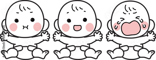 おむつ姿の赤ちゃんの表情イラストセット
