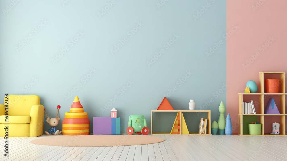 Fototapeta premium Wall mockup in Playroom, Mockups Design 3D, HD