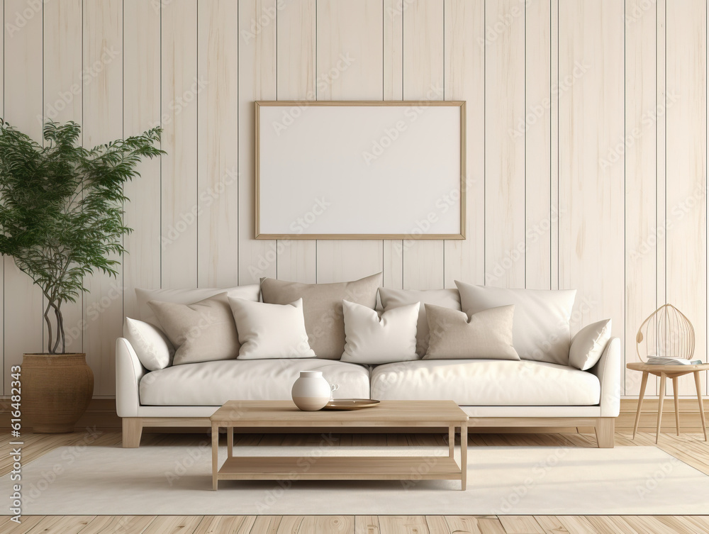 Fototapeta premium Living room interior background wall mockup , Mockups Design 3D, HD