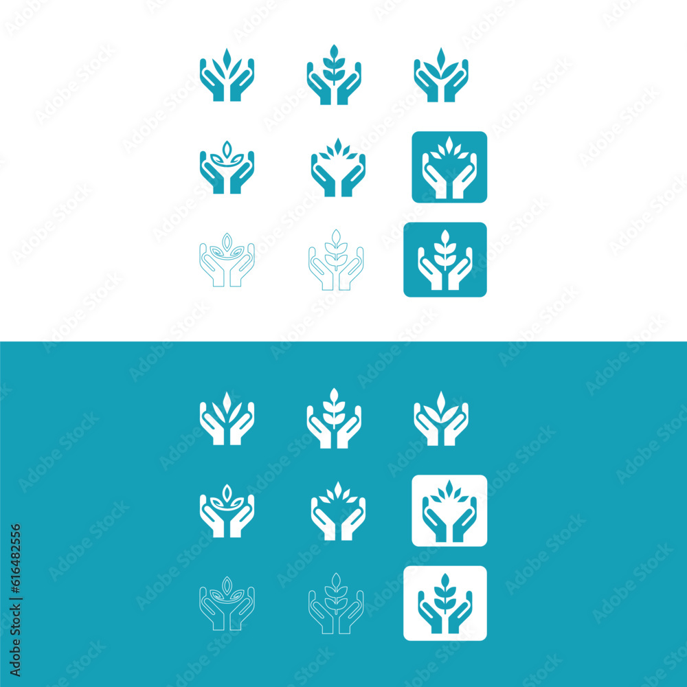 Hands holding Hands human protection with leafs vector image.Vector thin sign of environment protection, ecology concept logo. Agriculture illustration.