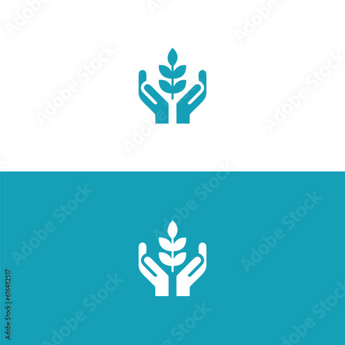 Hands holding Hands human protection with leafs vector image.Vector thin sign of environment protection, ecology concept logo. Agriculture illustration.