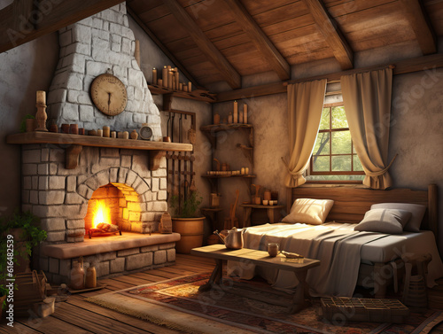 Home interior background cozy room in farmhouse style, Mockups Design 3D, HD