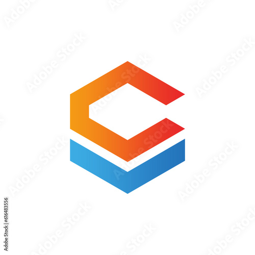 Shape letter c polygon colored logo vector image