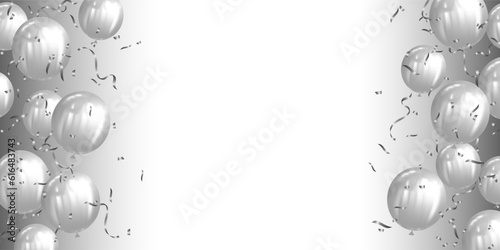 background balloons and silver confetti template banner realistic celebration design
