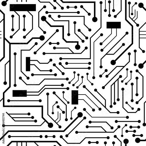 Obraz na płótnie Black seamless circuit board pattern on transparent background