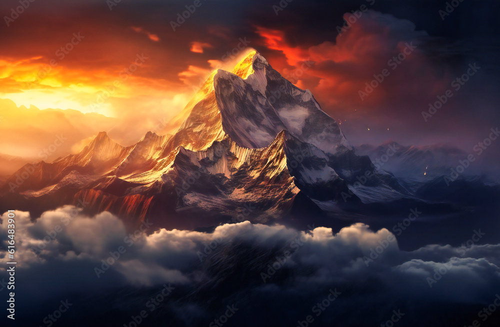mountain landscape in the sunset with clouds