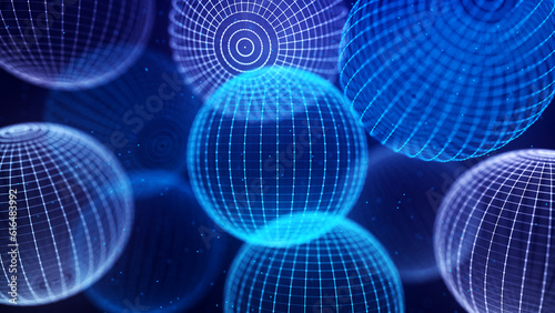 Abstract connected spheres. Network of dots and lines. Abstract digital background. 3d rendering