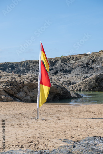 life guard flag on a beach in Cornwall