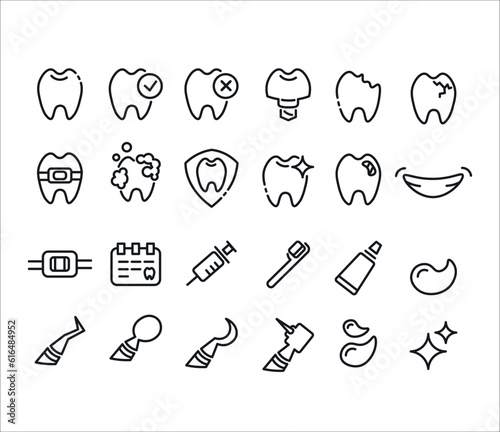 Dental elements editable stroke pictogram and minimal thin line web icon set. Outline icons collection. Simple vector illustration
