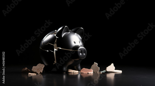 Broken piggy bank in finance background concept for economic recession, depression or bankruptcy