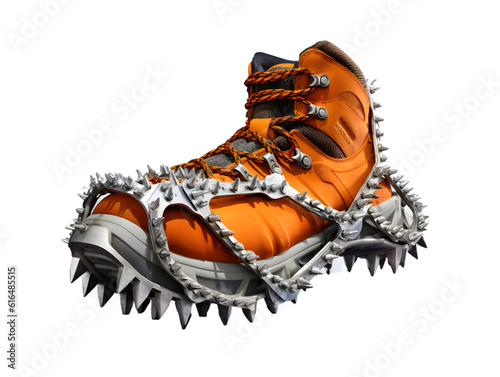 mountain crampons on transparent background, PNG, AI generated.