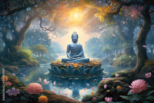 Buddha Buddhism Indian Religion Meditation illustration inner peace  ,generated ai