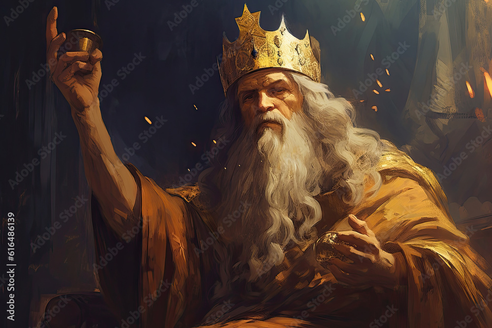 King Solomon Biblical religious story wearing crown ,generated ai Stock