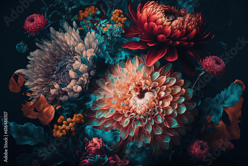 Vintage floral wallpaper. AI © NadiaArts