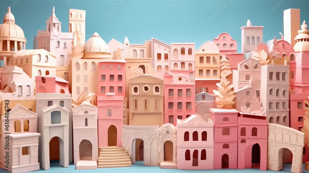 red square. Paper Art and Origami for City concept created with ...