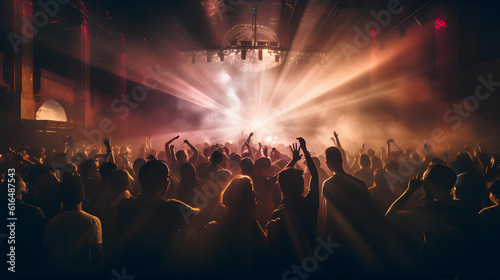 Euphoric Crowd: Ultra-Wide Nightclub Excitement
